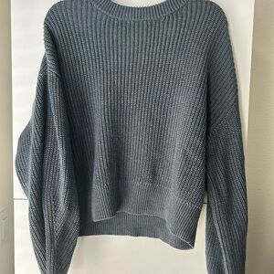 Modern Citizen Denise Cotton Relaxed Cropped Crew Neck Sweater - Heather Teal